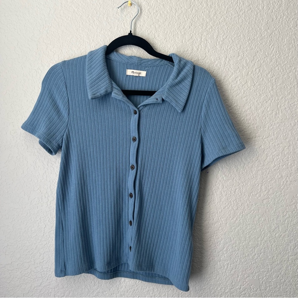 Madewell Blue Ribbed Button-Up Top